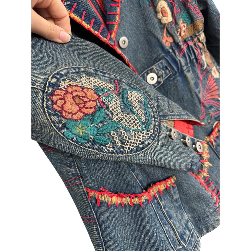 Marc Jacobs Vintage Embroidered Denim Jacket Boho Floral Size 6 - Picture 5 of 9